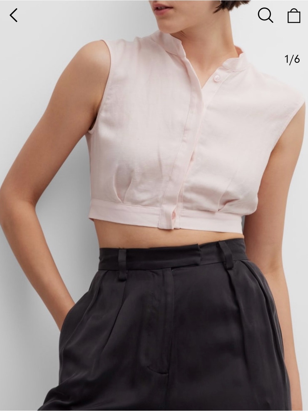 BONDI BORN Pale Pink Sleeveless Cropped Button Top